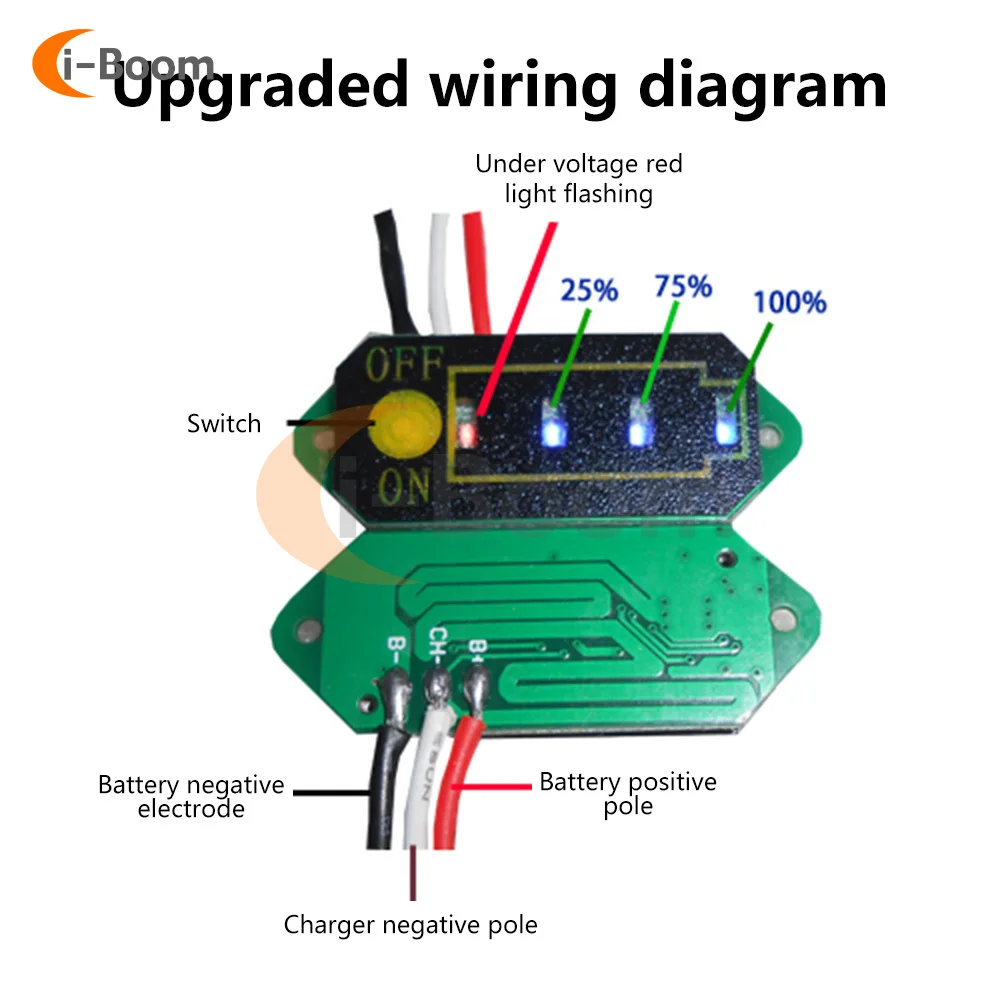 18650 Li-Ion Battery Voltage Measuring Instrument 3-wire Battery Indicator with Charging Running Light Blue Light Display