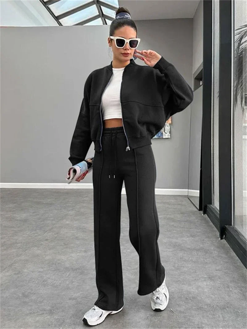 Streetwear 2 Piece Sets Women Outfit Winter Fall Clothes 2024 Women Solid Zip Up Top and Pants Sets Casual Sweatsuits Woman Sets