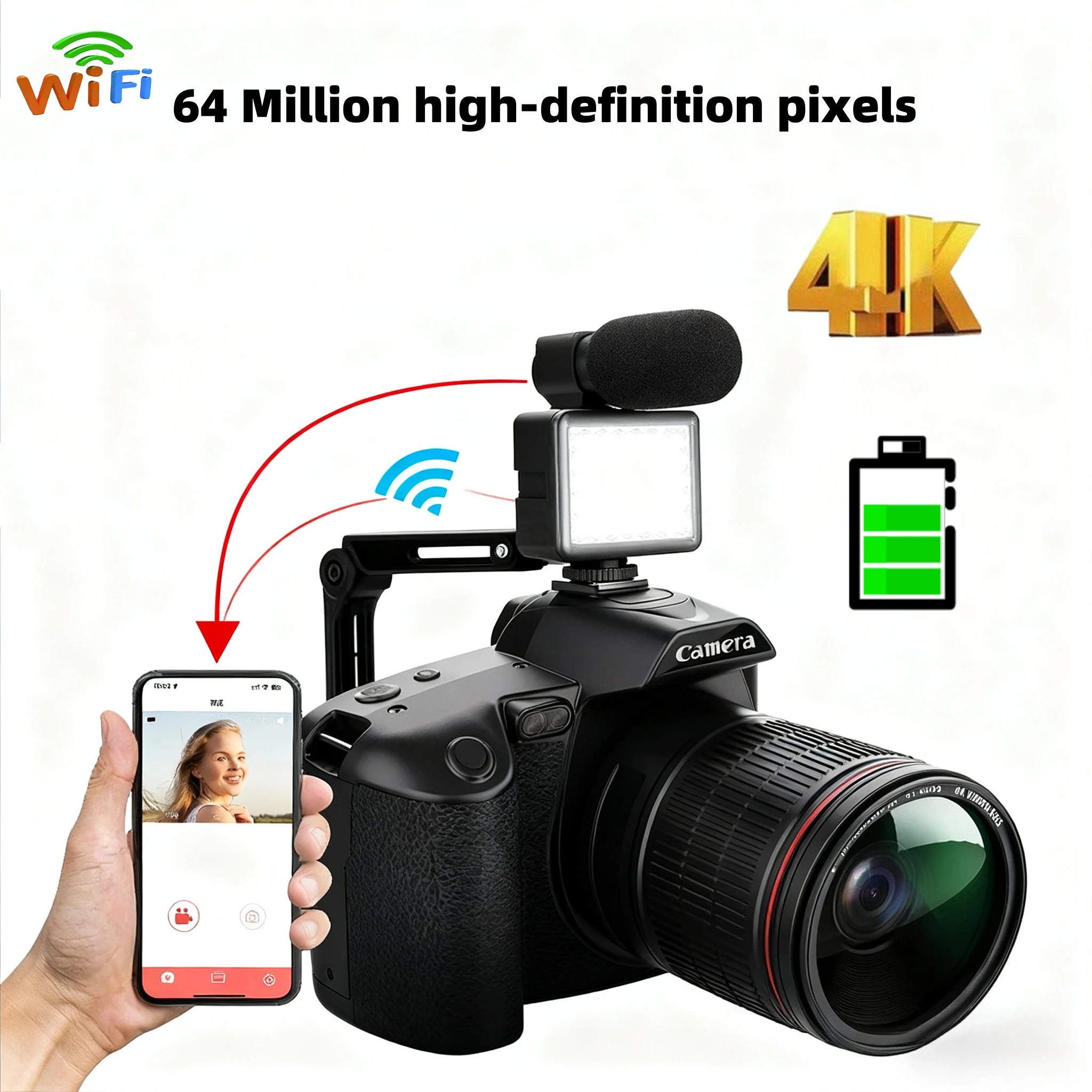 كاميرا رقمية احترافية 4K HD 64MP WIFI عدسة مزدوجة 3.0 بوصة شاشة كاميرا فيديو رقمية 16X تكبير مضاد للاهتزاز لمدونة يوتيوب