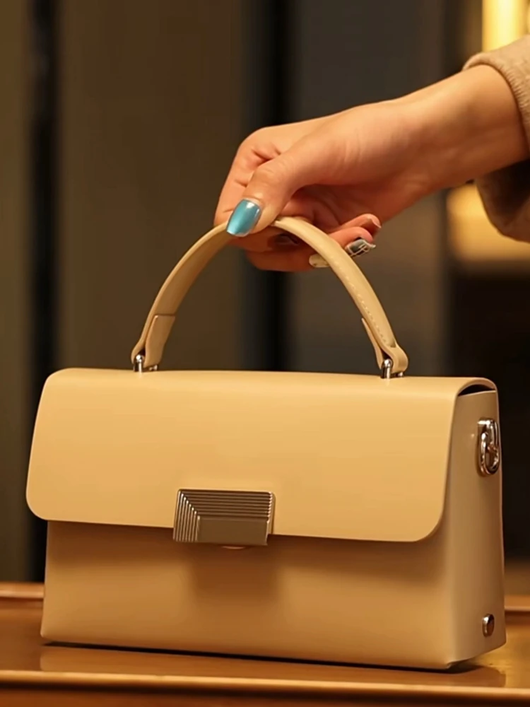 Red Fashion Retro Unique Box Bag Genuine Leather Women Tote Bag\Handbag Simple Lady Real Leather Shoulder Crossbody Bag New
