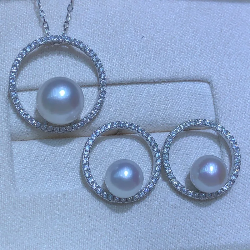 S925 Sterling Silver Pendant Earrings Mountings Findings Base Jewelry Set Mounts Settings Parts for 6-10mm Pearls Beads