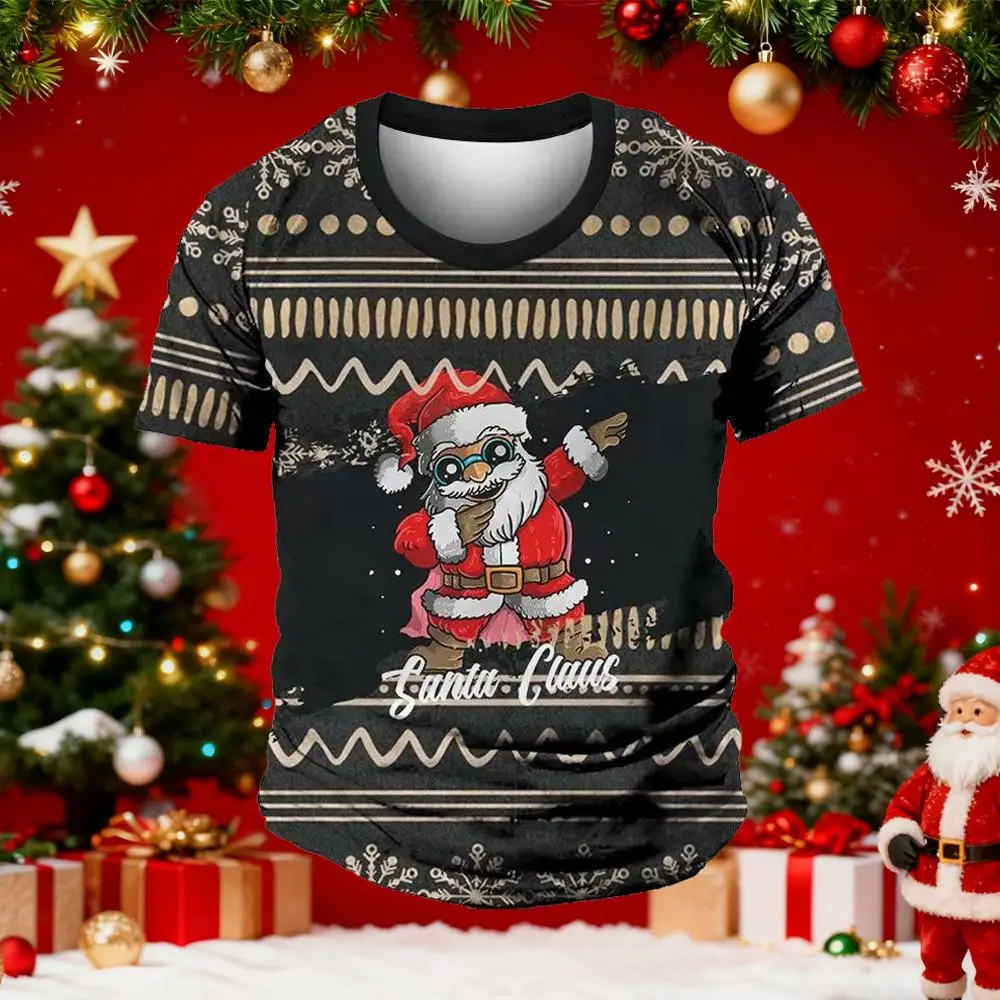

2025 Christmas Theme T-Shirt Men Women Funny Santa Claus 3D Print Short Sleeve Ugly Christmas Pattern Holiday Casual Tee Tops