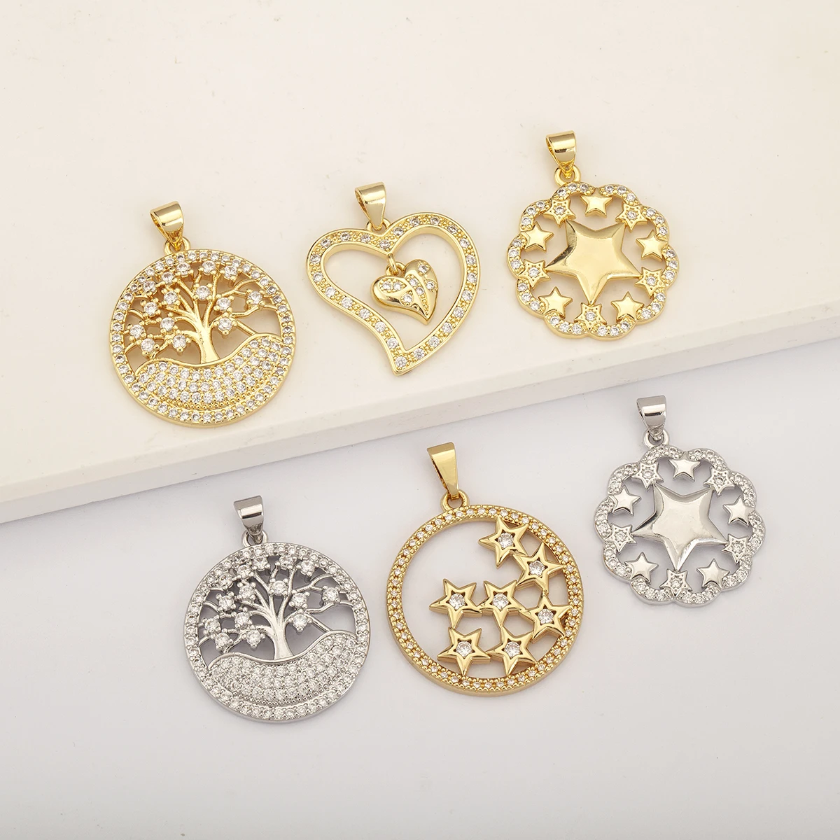 Роскошный кулон в форме сердца со звездой и деревом, 5 видов конструкций, аксессуары из меди и циркона, изысканные ювелирные изделия, званый ужин для женщин, оптовая продажа Роскошный кулон в форме сердца со звездой и деревом, 5 видов конструкций, аксессуары из меди и циркона, изысканные ювелирные изделия, званый ужин для женщин, оптовая продажа