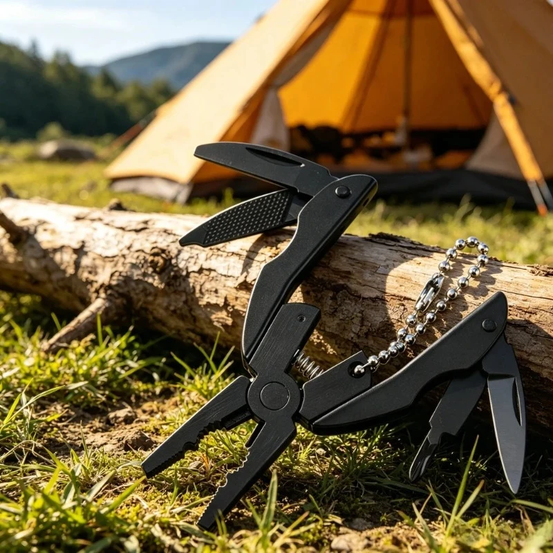 Chaveiro Multiferramenta em Aço Inoxidável EDC Portátil com Chave de Fenda Dobrável e Alicate para Camping e Sobrevivência