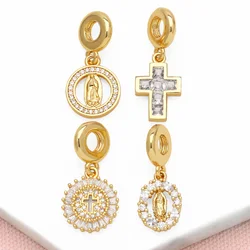 OCESRIO Fashion White Crystal Cross Pendant for Necklaces Copper Gold Plated CZ Virgin Mary Jewelry Making Component pdtb485