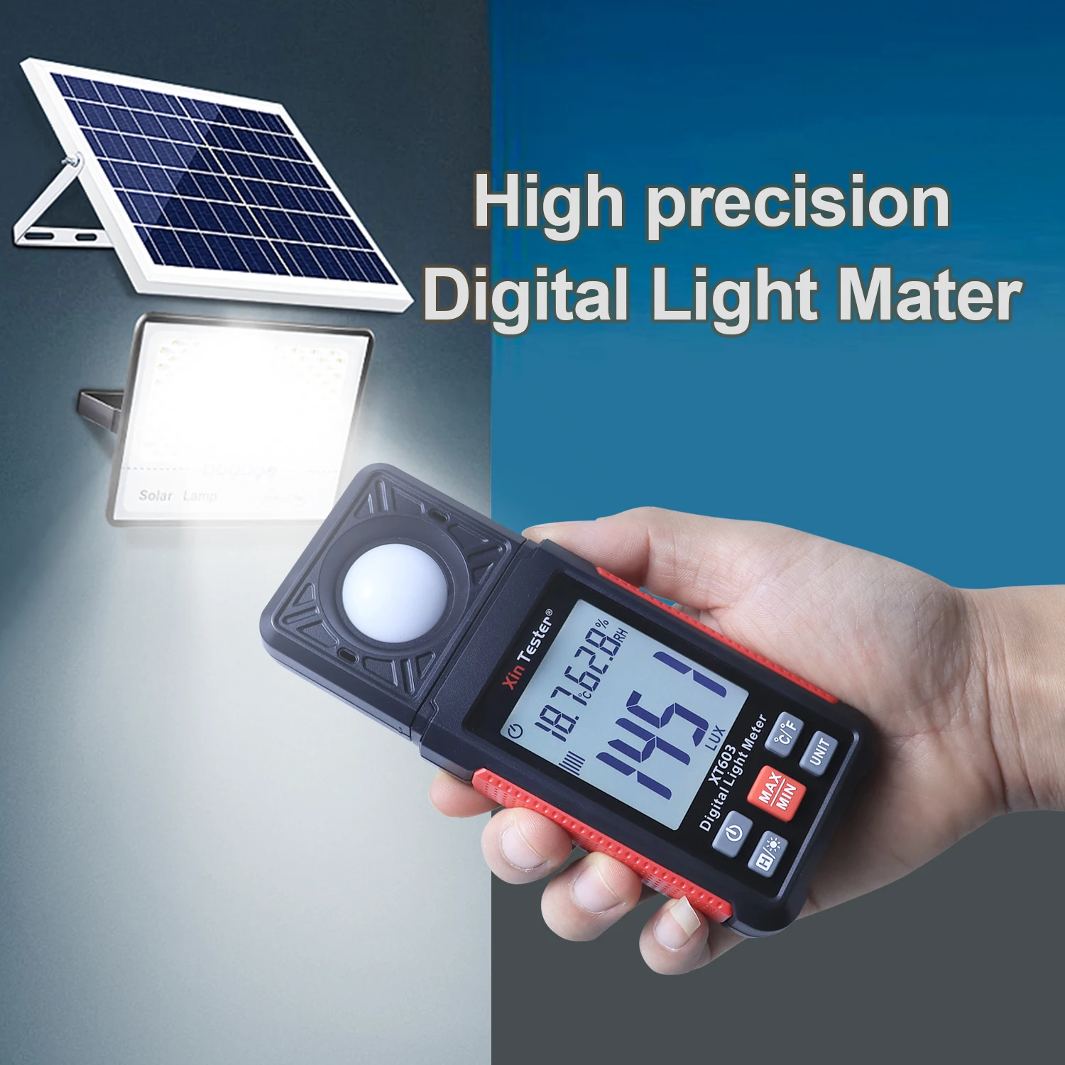 Xin Tester เครื่องวัดแสงลักซ์/เอฟซีเครื่องวัดความสว่าง200,000ดิจิตอลเครื่องมือ Spectrometer พร้อม XT603เครื่องวัดอุณหภูมิความชื้น