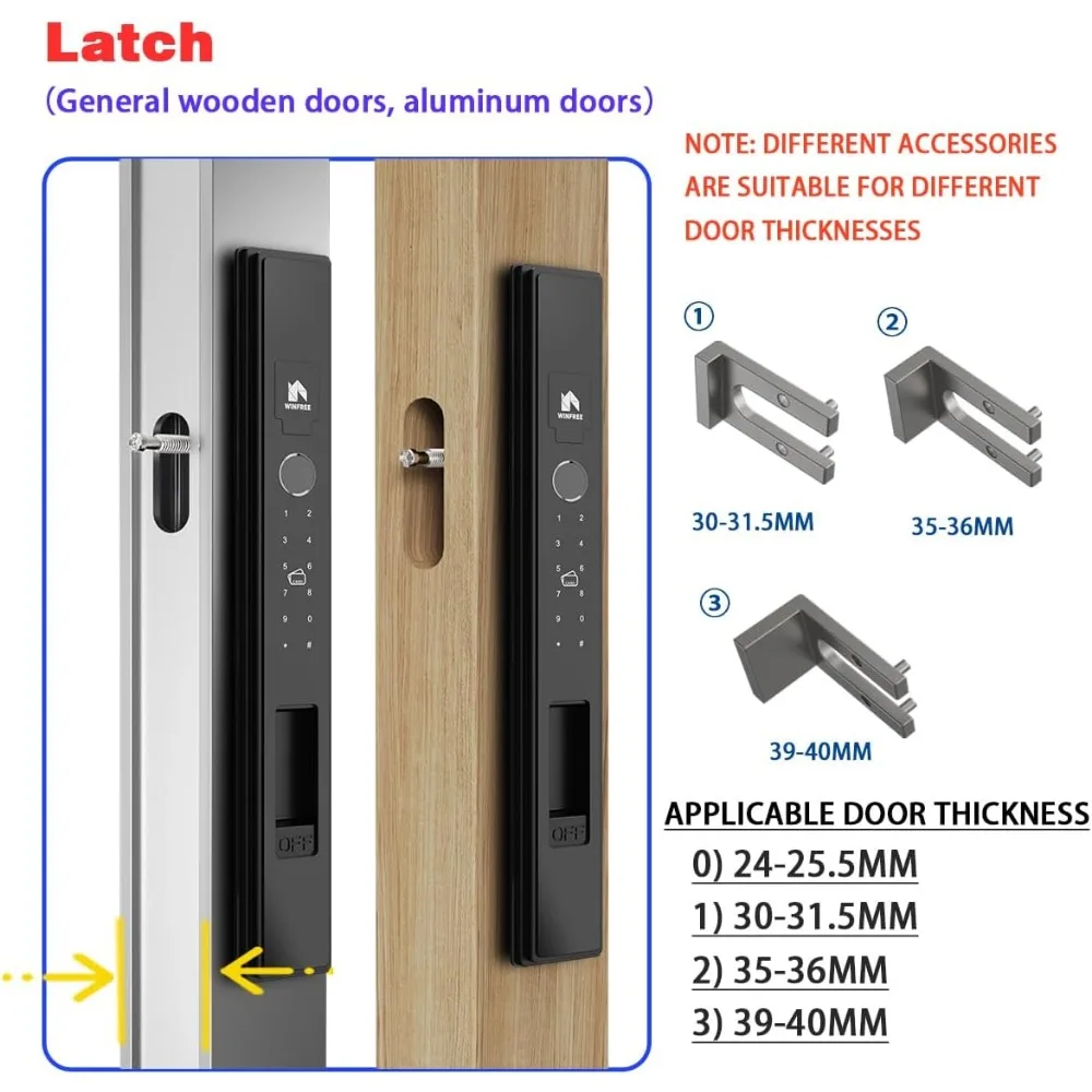 Smart Lock per porte e finestre scorrevoli |   Ingresso 5 in 1: impronta digitale, password, scheda, chiave, app |   Batteria ricaricabile |   Temperatura estrema