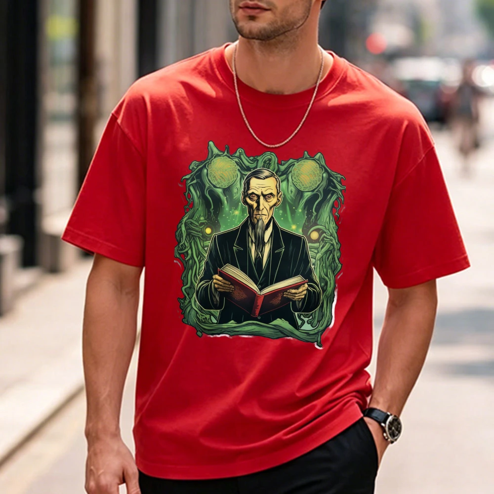 Camiseta gráfica H.P Lovecraft Reading Book Cthulhu Mythos para mujer, camiseta informal de algodón con estampado de terror cósmico, oculto, gótico, estilo urbano