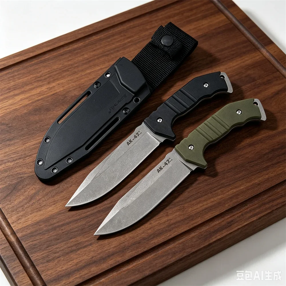 Fixed Blade Straight Knife with High‑Hardness 7Cr13Mov Steel Blade and Nylon Fiber Grip for Outdoor Camping Survival