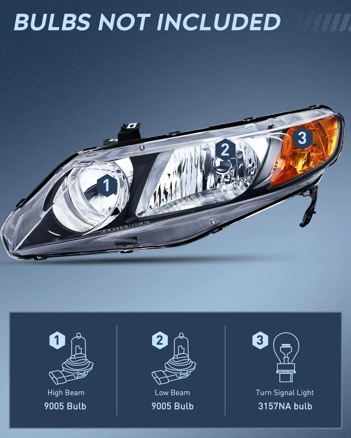 Nilight 2006 2007 2008 2009 2010 2011 Civic Headlights Amber Sedan 4 Door Only Headlights Assembly Headlamp Replacement, Driver and Passenger Side, Black Housing Amber Reflector, OE Style Front Headlight Replacement for Honda Civic Night Driving