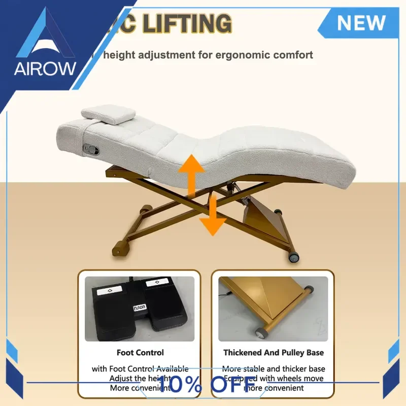 for Electric Massage Table Curved Portable Foldable Stainless Steel Synthetic Leather Beauty Salon Spa Bed Professional Use