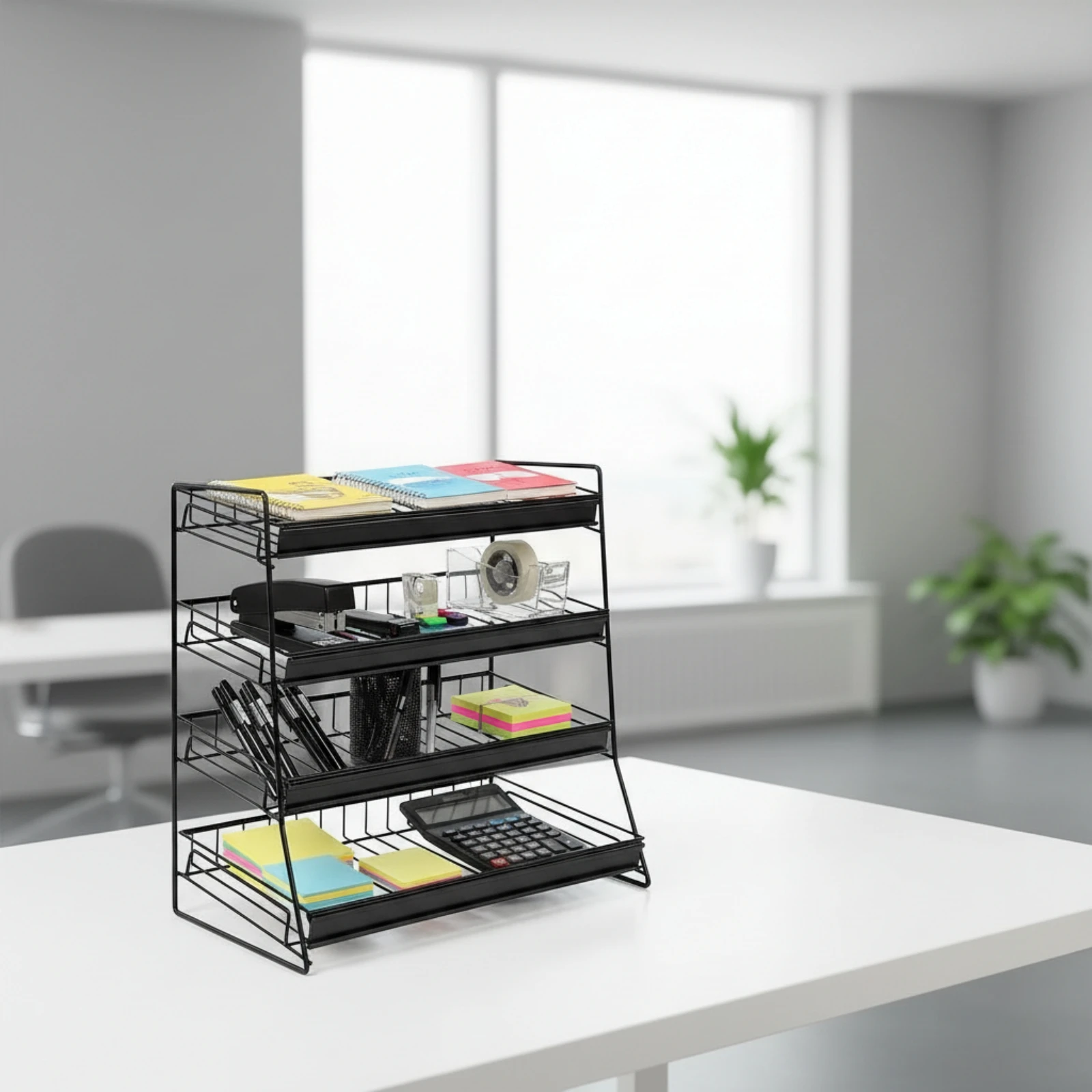 Snack Rack with Slanted Shelves Stepped Wire Display Rack 4-Tier Retail Stand Compact Shelf Vertical for Retailers