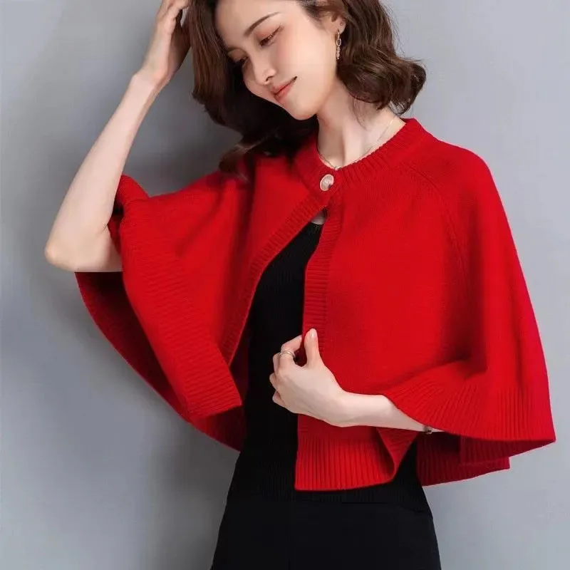 

Fashion Short Knitted Cardigan Sweater Women's Shawl Jacket New 2024 Autumn Winter Knitwear Cape Coat Tops Versatile Female