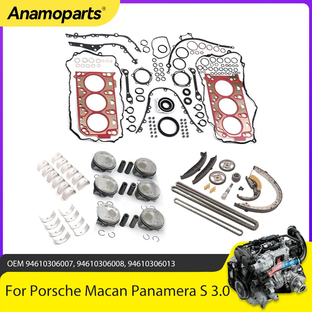 

Комплект прокладок головки блока цилиндров, подшипников, поршней и цепи ГРМ для Porsche Panamera Macan S 970 95B 3.0L 3.0T V6 GAS