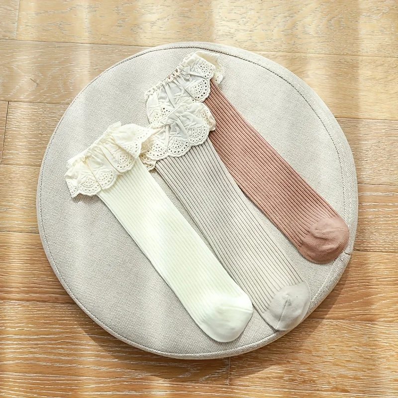 Chaussettes en dentelle à volants pour petites filles, longues et douces, reniflard, jambières en coton pour enfants, chaussettes hautes pour enfants, chaussettes mignonnes pour bébés