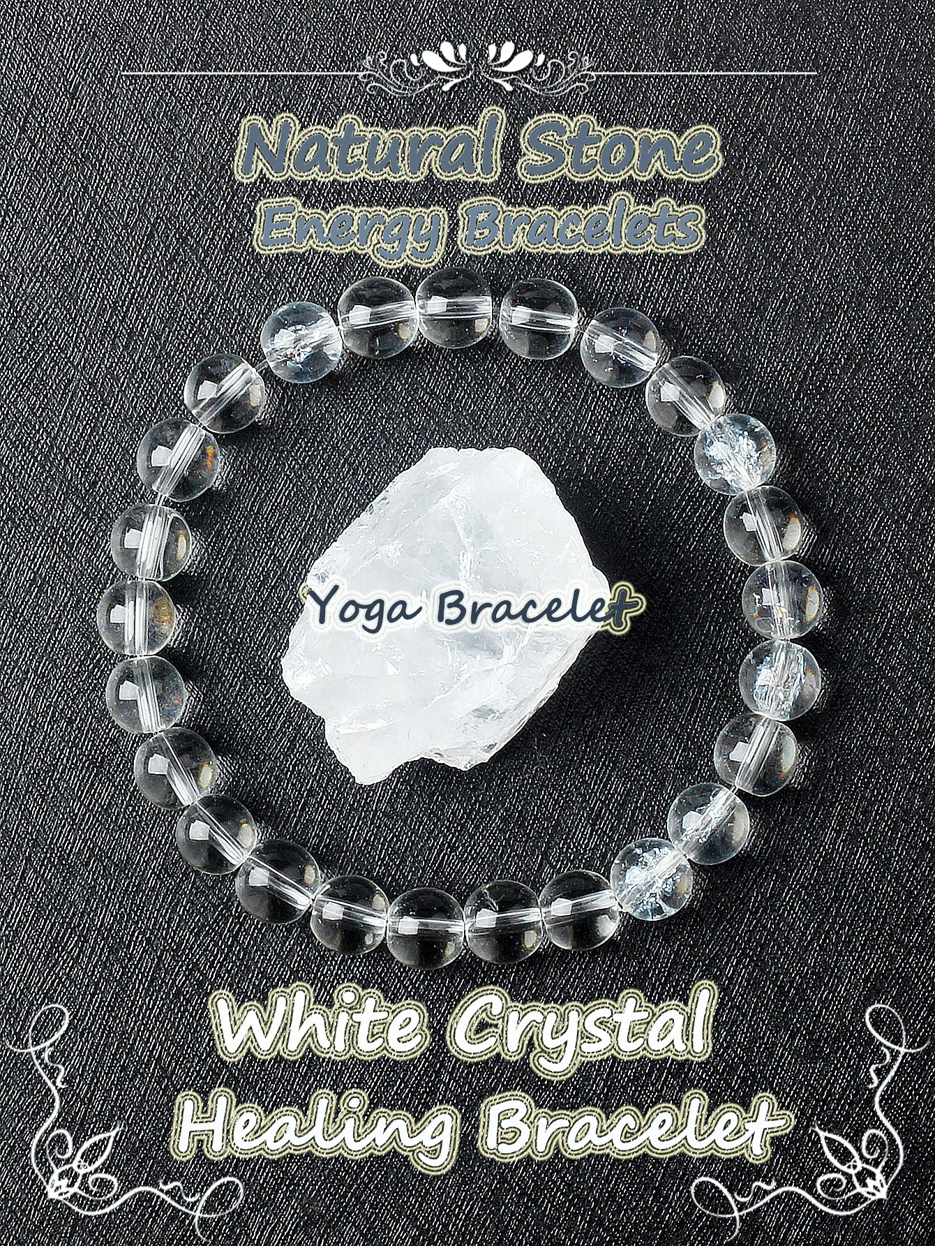 Reiki Clear Quartz Bead Bracelets Women Natural Stone Rock Crystal Elastic Bangle Men Purify the Soul White Crystal Yoga Jewelry