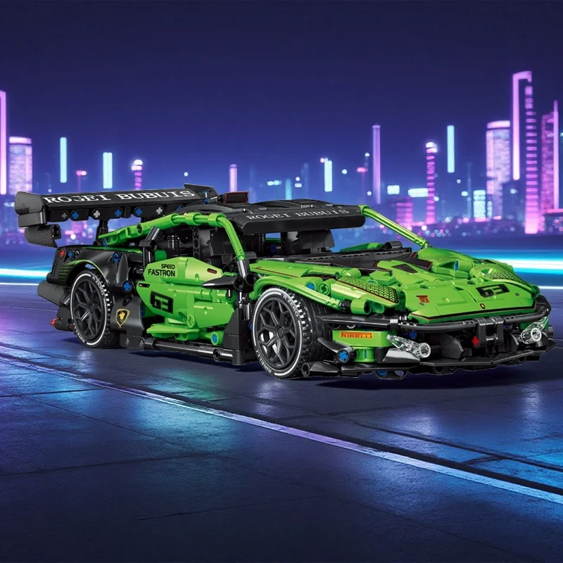 

Technical Green Racing Sports Car Model Building Blocks Roadster Famous Race Vehicle Assemble Bricks Toys For Kid Boy Adult