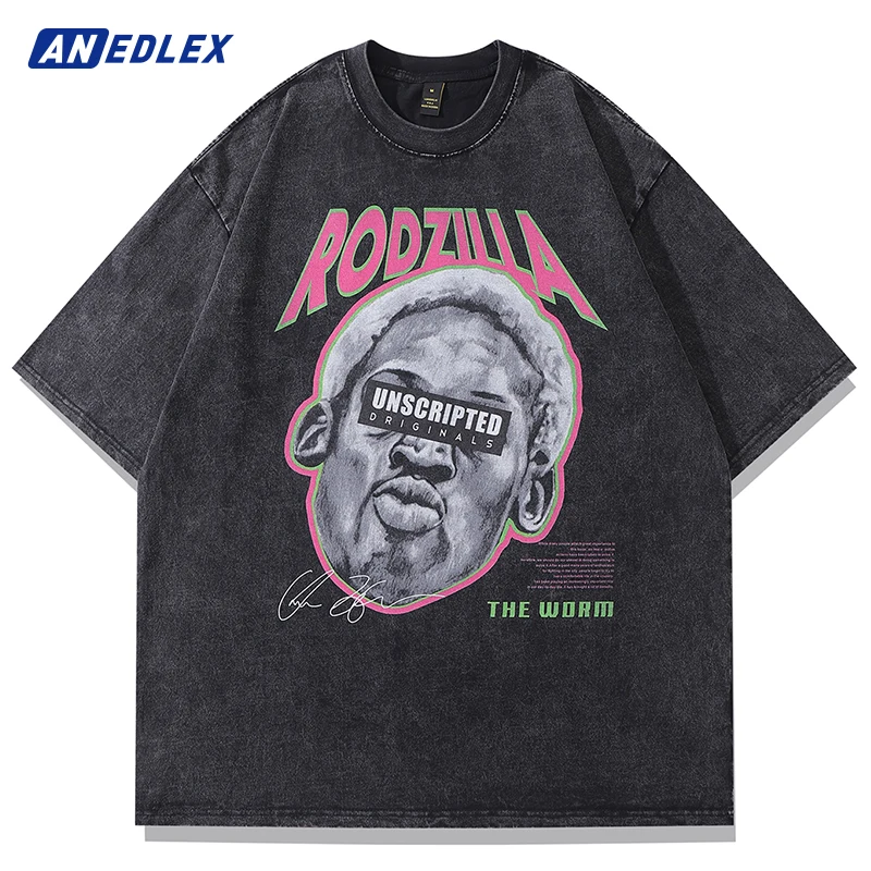 

2023 Summer Vintage T-shirt Punk Streetwear Dennis Rodman Print T-shirt Oversize T Shirt Loose Casual Men Women Washed Tees Tops