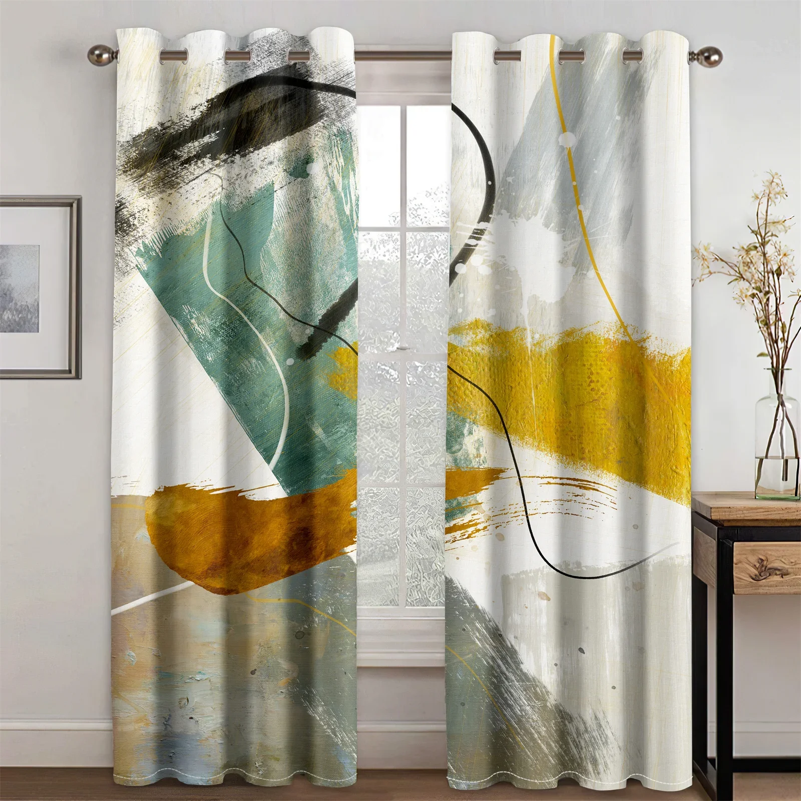 3d Modern Watercolour Abstract Doodle 2 Pieces Free Shipping Light Filtering Curtains for Living Room Bedroom Window Drape Decor