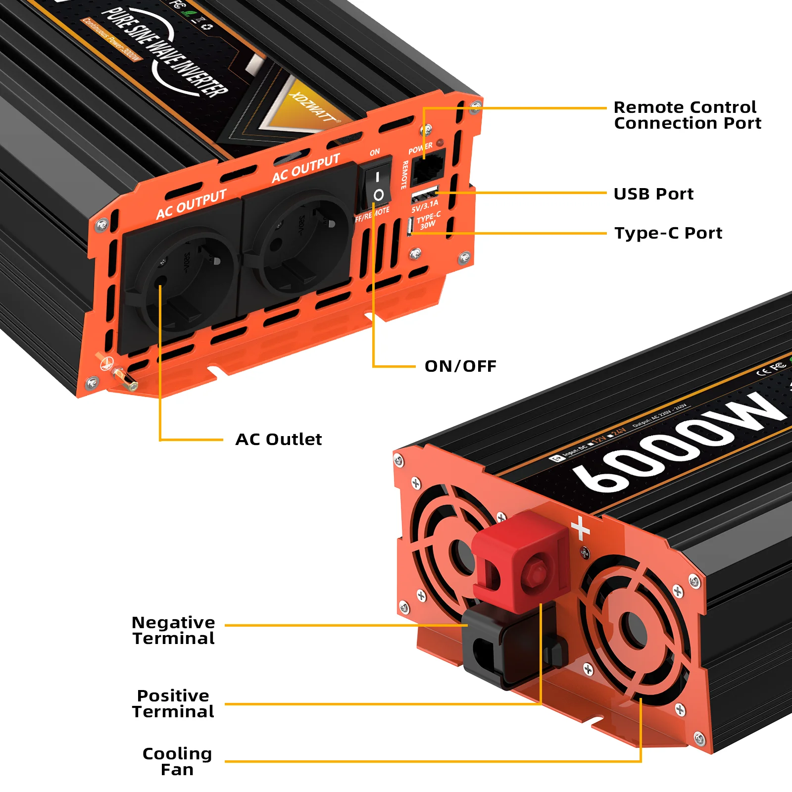 6000 W Spitzenleistung Reiner Sinus-Wechselrichter DC 12 V 24 V zu AC 230 V 50 Hz EU-Buchse LCD Auto Voltmeter Konverter Transformator LCD – Detail 5