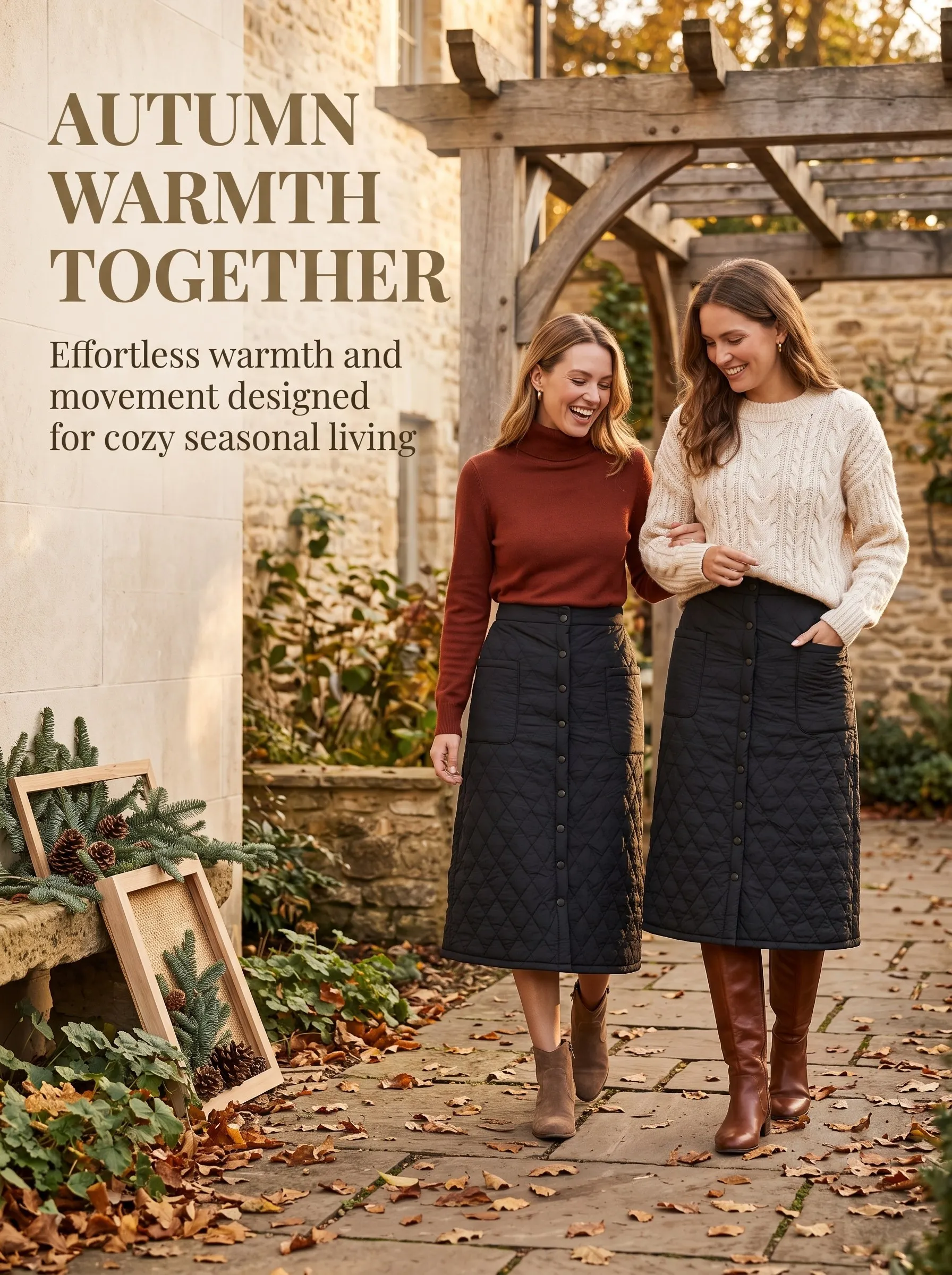 Damen-Midirock mit Diamantmuster, Winter-Warmer, einreihiger, gerader Rock mit Taschen – Detail 3