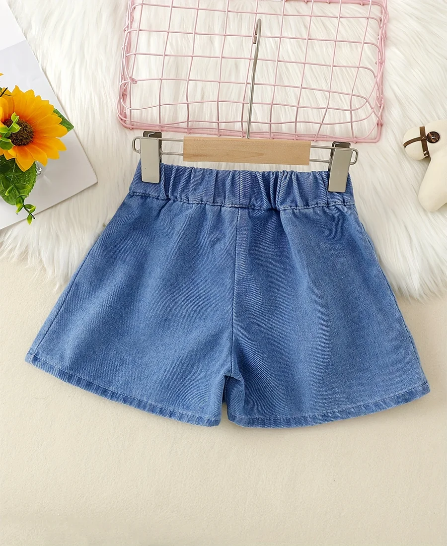 Girls Loose Fit Denim Shorts, Casual Waistband Pants For Kids Children Toddlers