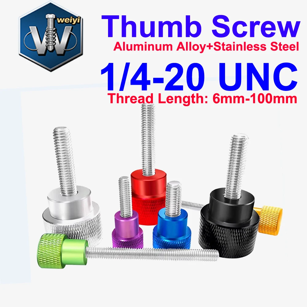 

Weiyi Aluminum Thumb Screws 1/4-20 UNC Thread Colorful Knurled Head A2 Staniless Steel Thread Hand Tighten Bolts