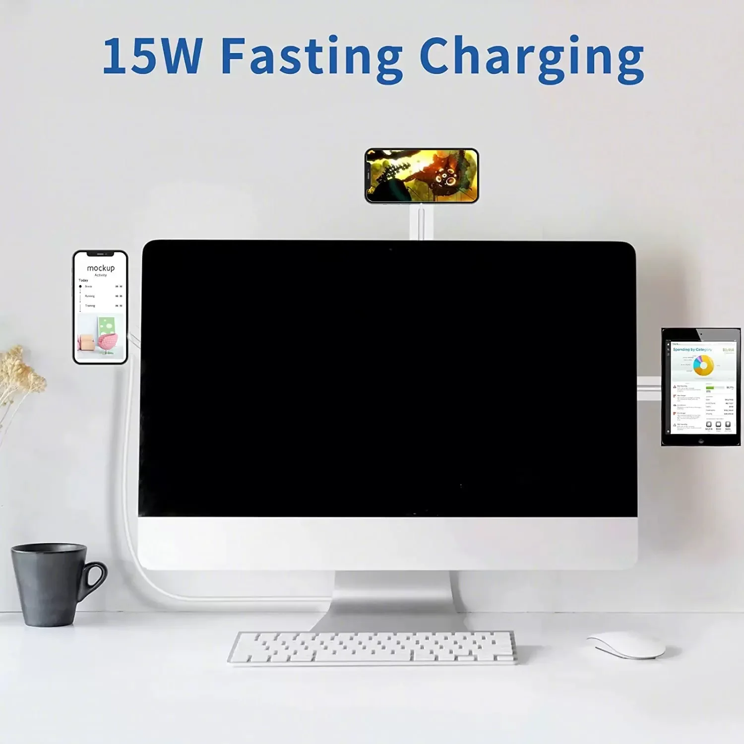Magnetic Laptop Phone Mount With Wireless Charging
