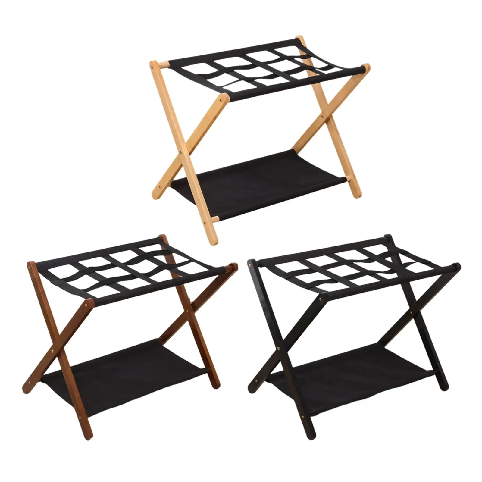 Luggage Rack,2 Layers,Space Saving,with Storage Shelf Bamboo Suitcase Stand Folding Luggage Stand for Guest Room Bedroom Travel