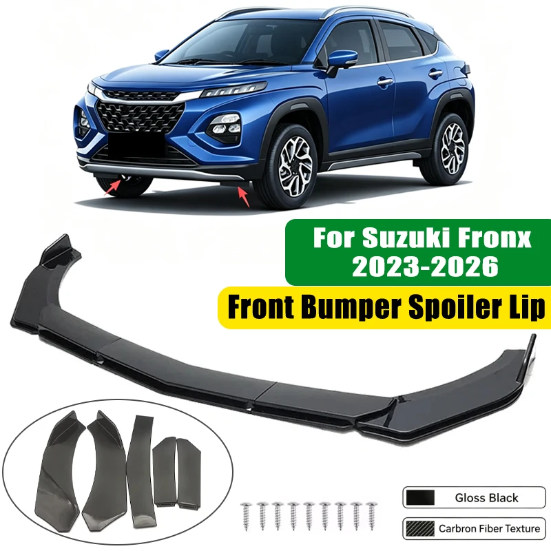 For Suzuki Fronx 2023-2026 5Pcs ABS Car Front Bumper Lip Spoiler Splitter Body Kit Canard Tuning Accessories