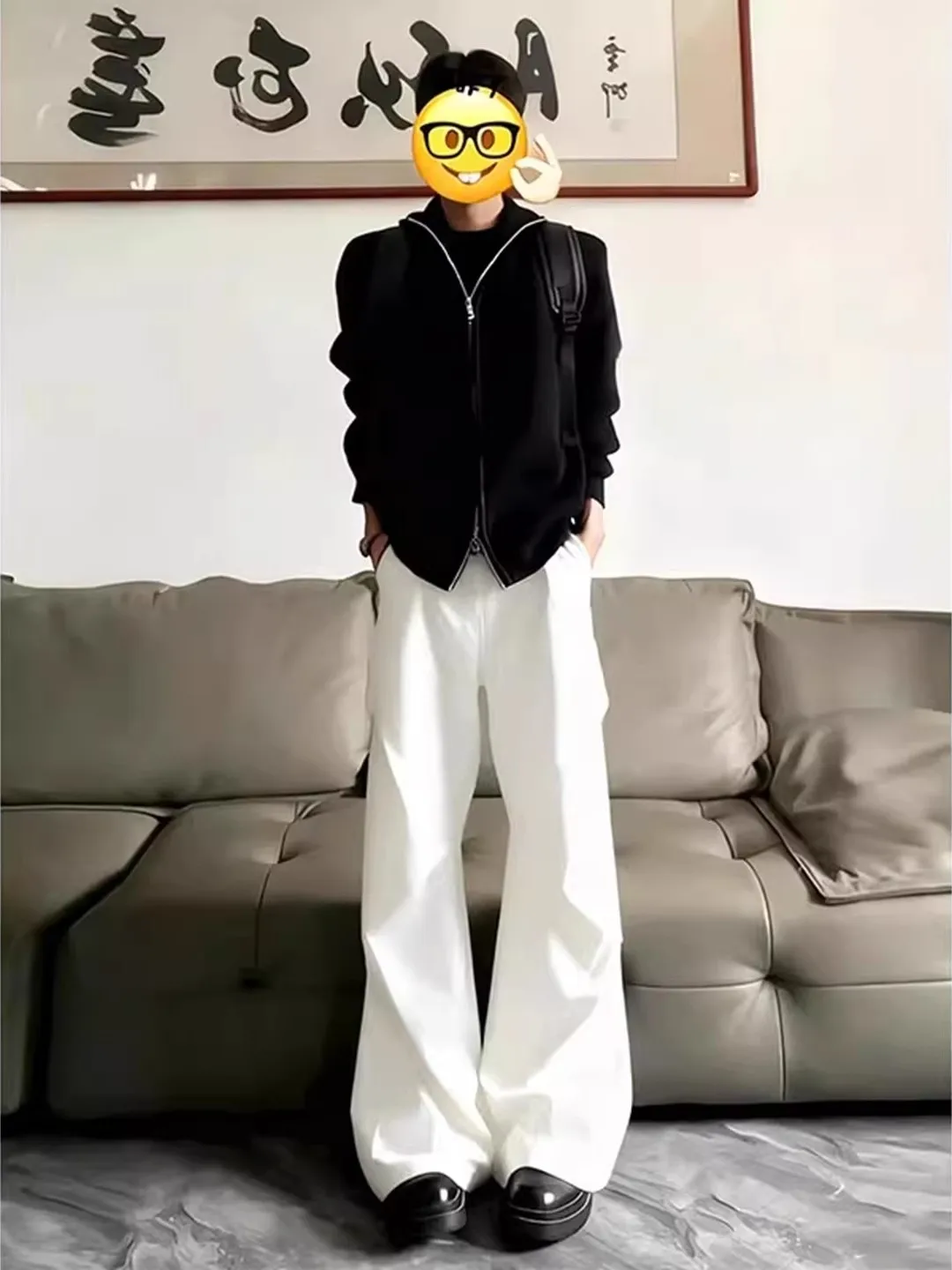 

Cleanfit White Pleated Men's Wide Leg Pants American High Street Style Spring Fashion Straight Cut Workwear Trousers