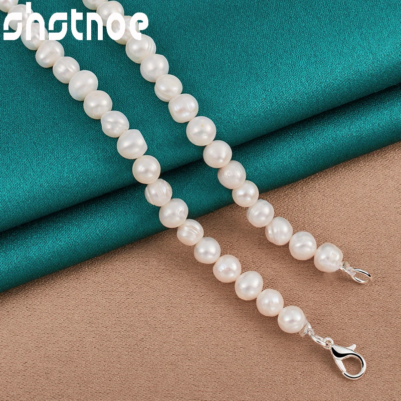 SHSTONE 925 Sterling Silver 16-20 Inch String Chain Pink White Purple Pearls Necklace For Women Wedding Party Fashion Jewelry