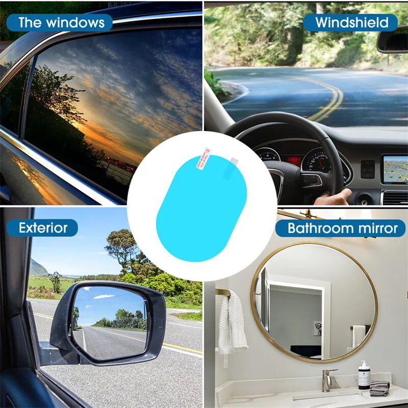 2Pcs Car Truck Rearview Mirror Rain-proof Film Window Glass Anti-Fog Anti-reflective Clear Waterproof Sticker Multi Sizes Films