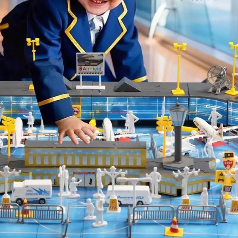 Simulation International Airport Scene Toy Airplane Playset DIY Assembly Model Ornaments Decorative Display 200pc/set