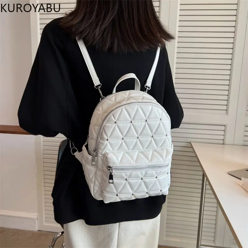 Fashion Rivet Women Y2k Backpacks PU Leather School Bags for Teenagers Girls Backpack Travel Bags Harajuku Black Mochila Mujer