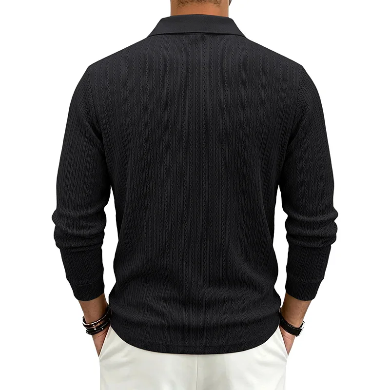 Herren Herbst-Winter US-Größe Jacquard Schlangenmuster Langarm-Poloshirt, Lässiges Einfaches Revers-Unterhemd – Detail 4