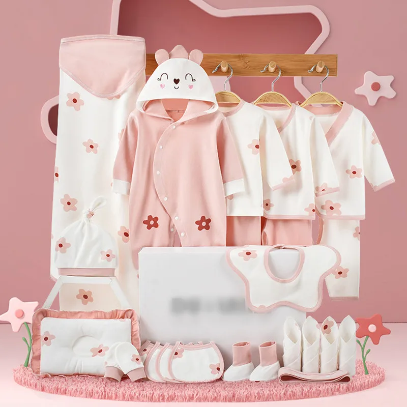 22/24 pieces/lot Newborn Baby Clothes Sets For Girls 100% Cotton Infant Spring Autumn Clothes Outfits Baby Rompers Hat Bibs