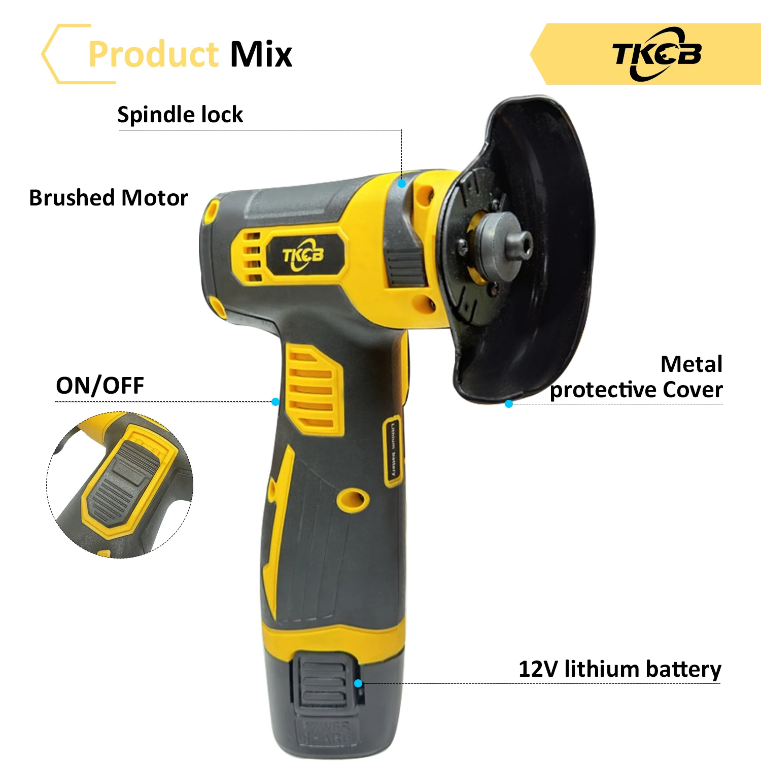 TKCB-Mini Brushed Cordless Angle Grinder With 2pcs Batteries, 12v, 19500rpm, (Tile, Wood, Stone) Cutting And Polishing