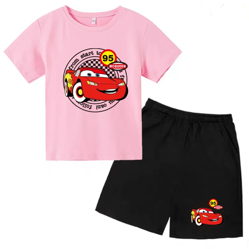 Kids Movie Car Lightning McQueen Print T-Shirt 3-13Y Boys Girls Toddler Pretty Girls Top + Shorts Fashion Coat Sports Casual Set