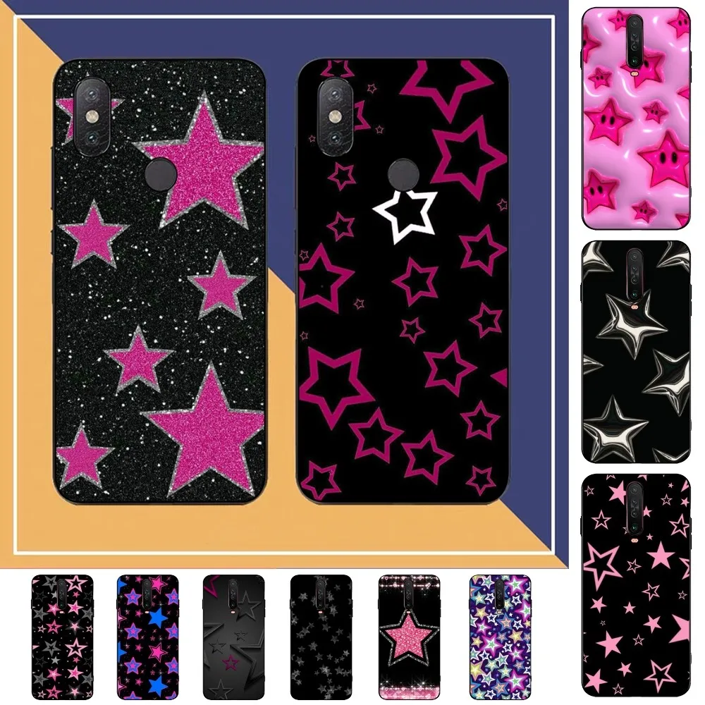 Black 3D Sparkling Pink Star Phone Case For Redmi Note 4 X 5 A 6 7 8 T 9 9S 10 11 11S 11Epro Poco M3 pro