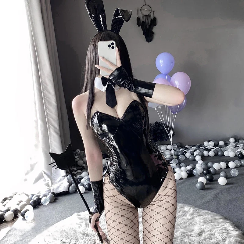 Bunny Girl Costume Women Sexy Cosplay Lingerie PU Leather One Piece Bodysuit Mai Sakurajima Rabbit Suit Kawaii Anime Outfit