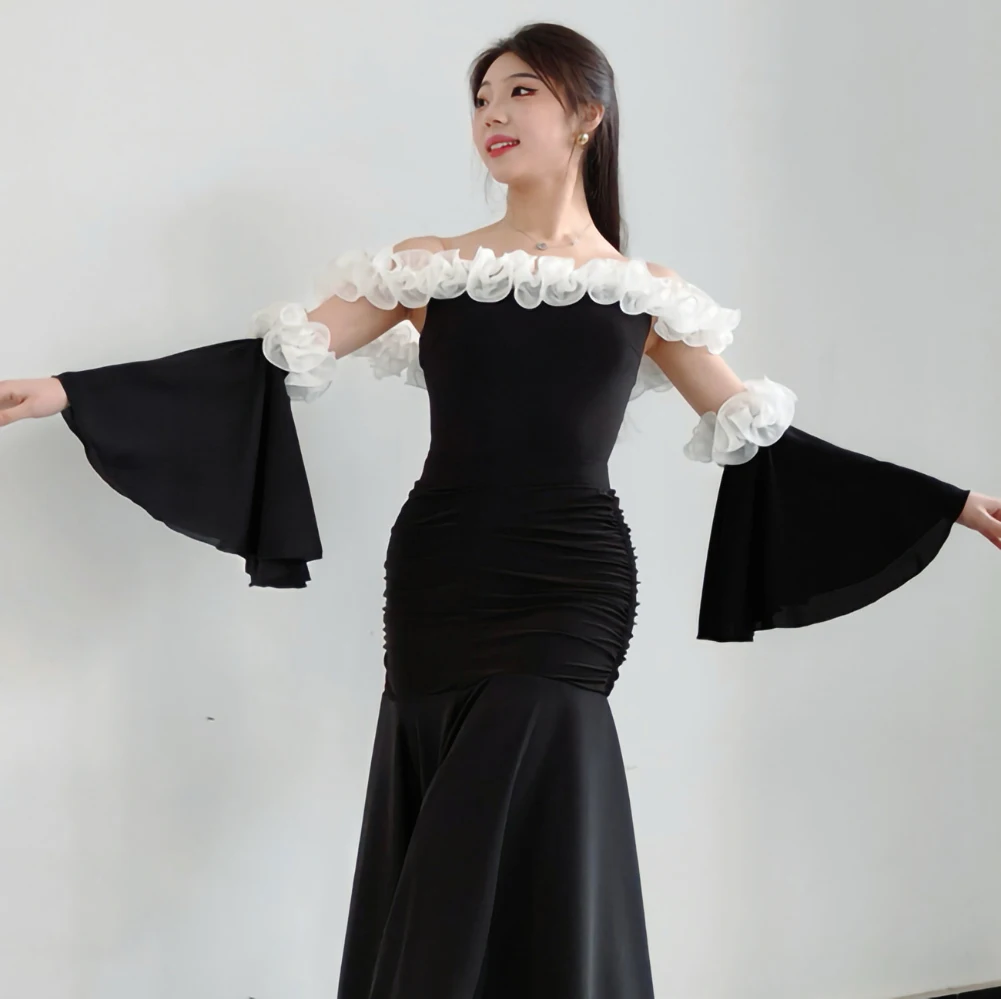 Wysokiej jakości strój do ćwiczeń tańca, sukienka na imprezę, taniec towarzyski, sukienka na zawody, temperamentna sukienka flamenco, strój walca z odkrytymi plecami.