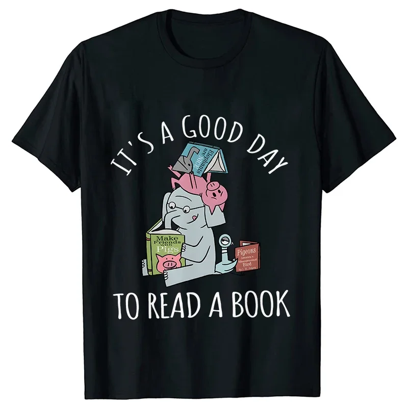 Its A Good Day To Read  T-shirts Women Book Lover Teacher Tshirts Elephant Cartoon Women's Clothing Vintage Women T-Shirts Tops