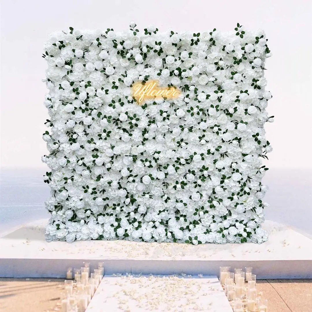 Uflower Wedding White Green Rose 5D Artificial Flower Wall Floral Arch Row Backdrop Event Party Props Flower Floral Arrangement