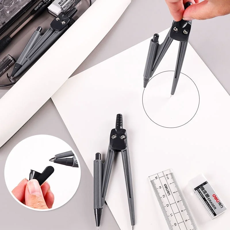 DELI-Geomentry Set, Geomentry Set, Ferramentas de Desenho, Réguas Retas, Transferidor, Bússola, 8Pcs