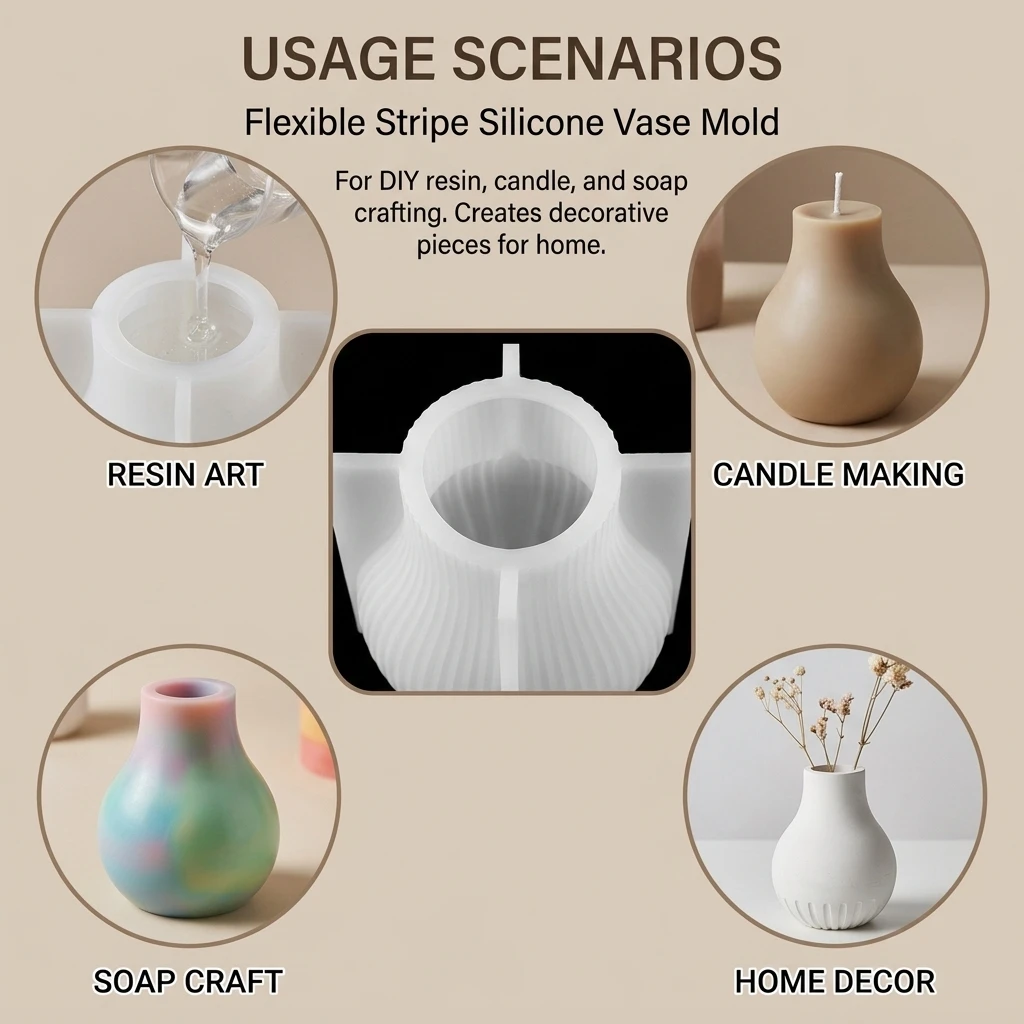 Silicone Vase Mold with Stripe Design Modern Minimalist Style Home Weddings Parties Decoration for DIY Crystal Drip Resin Craft view 5