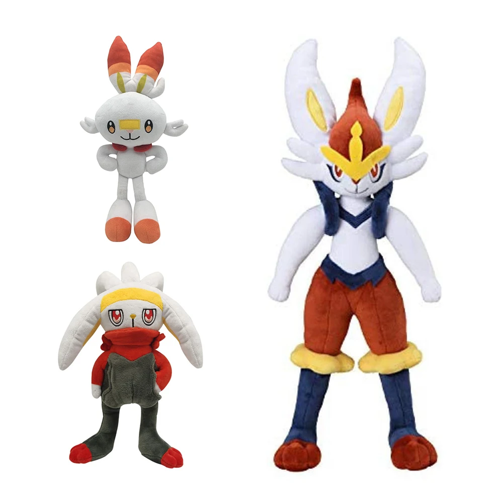 New Cinderace Plush Toys Pokémon Sword and Shield Scorbunny Evolution Raboot Stuffed Doll Kawaii Rabbit Christmas Gift for Kids