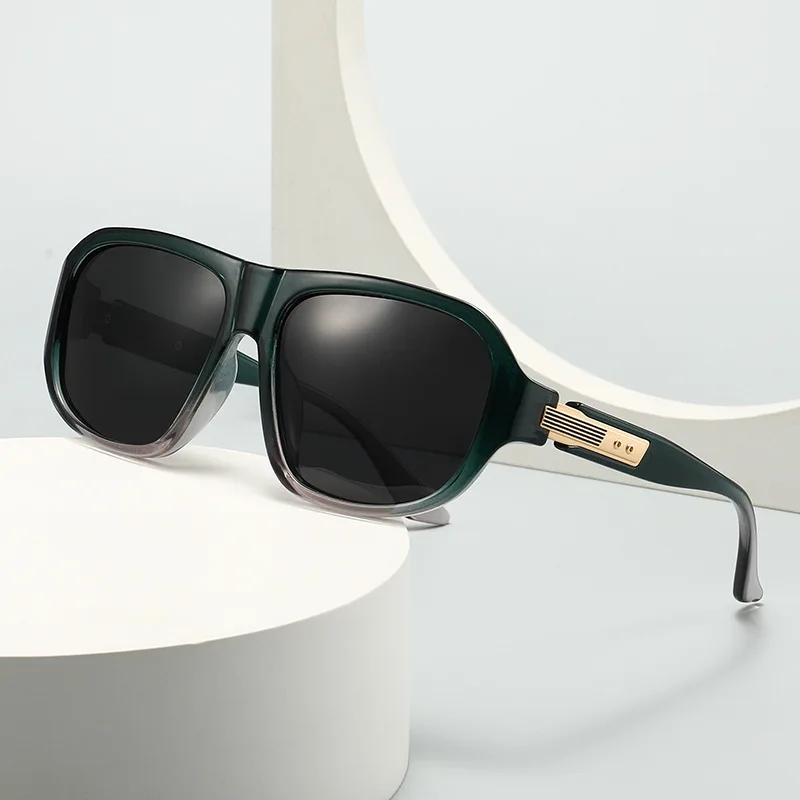 `Retro Pilot Oval Polarized Sun Glasses Unisex Heavy Thick Frame Metal Decoration UV400 Protection Vacation Beach Sunglasses