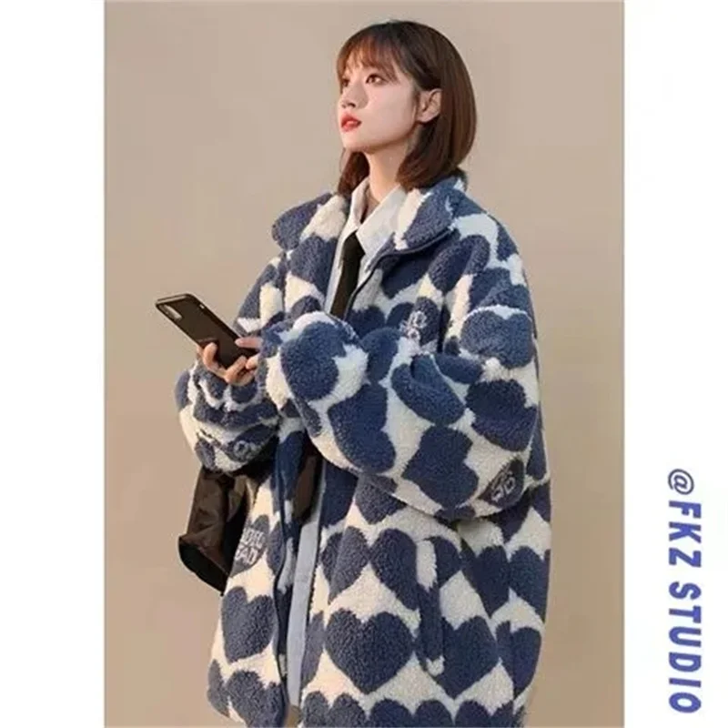 

Klein Blue Lamb Wool Coat for Women with a Small Design Sense 2023 Winter Love Cotton Suit Trendy Loose Korean Edition Students