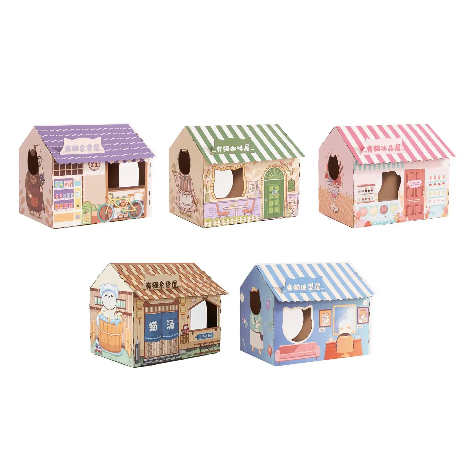 Corrugated Cardboard Cat House with Scratching Pad Windows for Kittens